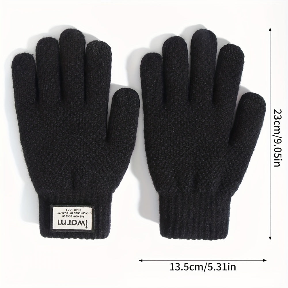 Knitted Gloves Thickened Plus Velvet Warm Touch Screen Non-slip Gloves