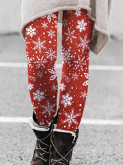 Christmas Leggings Snowflake & Slogan Print Fleece Elastic High Rise