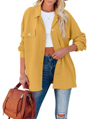 Corduroy Dual Pockets Jacket Lapel Open Front Jacket Women