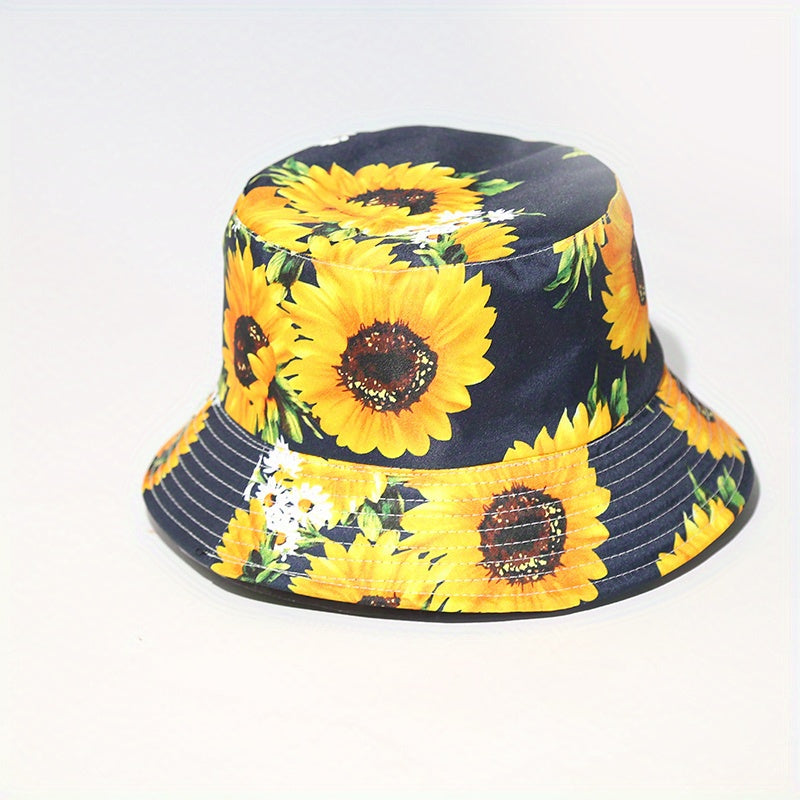 Sunflower Printed Bucket Hat Lightweight Sunscreen Fisherman Cap