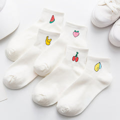 5 Pairs Fruit Pattern Low Cut Solid Socks Women's Stockings