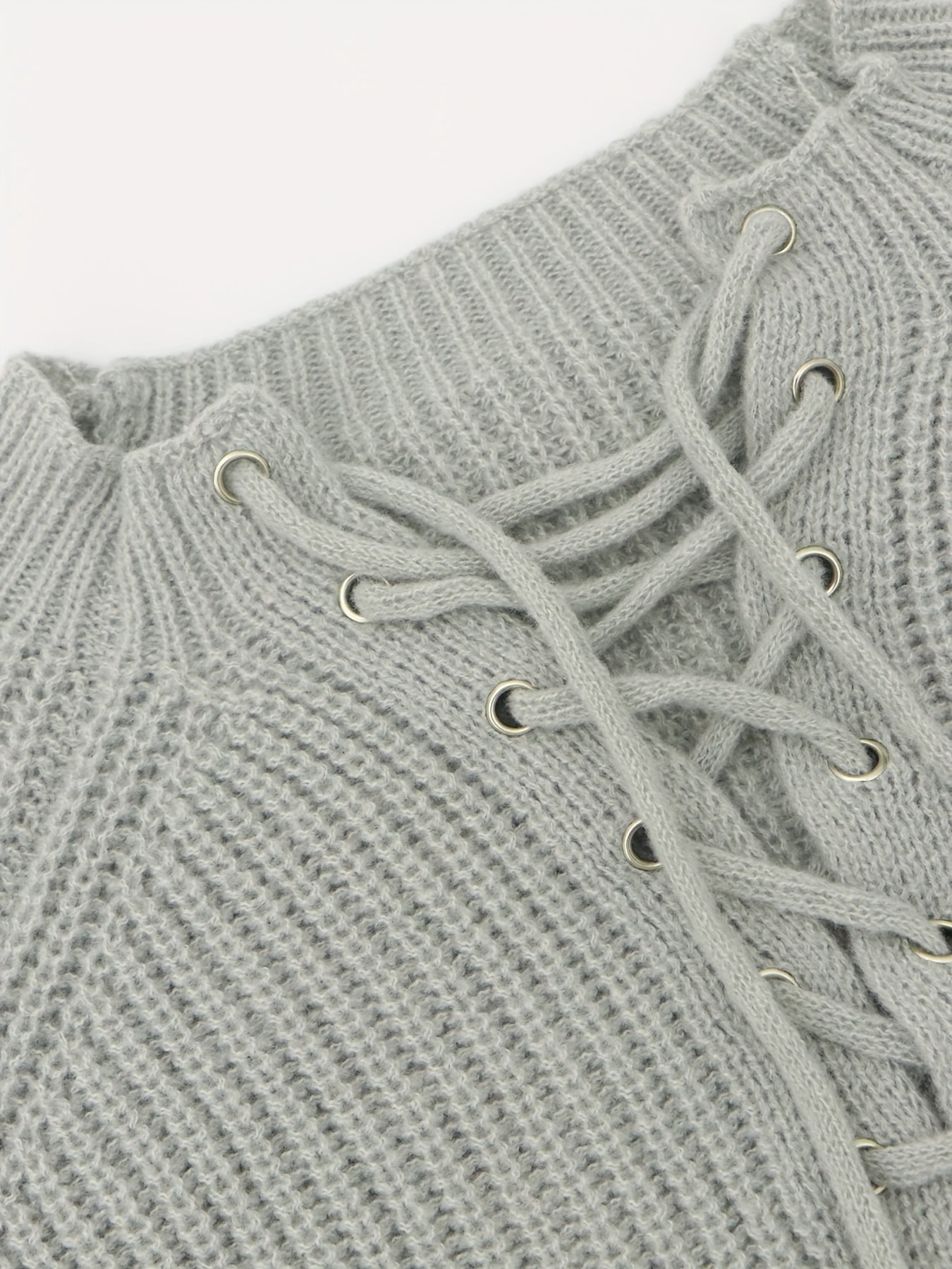 Casual Knit Dress Solid Grommet Long Sleeve