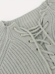 Casual Knit Dress Solid Grommet Long Sleeve