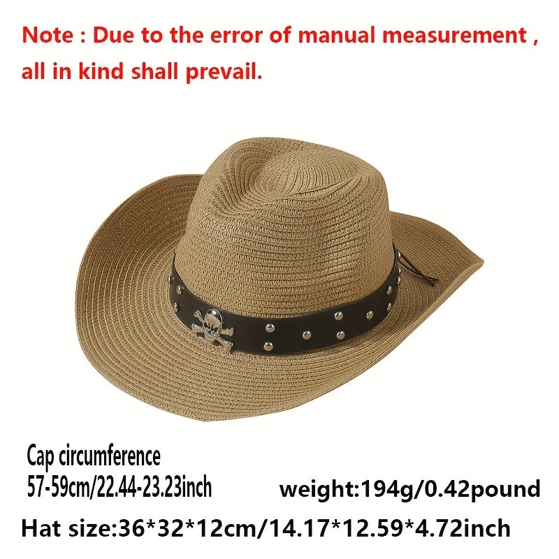 Cowboy Hat & Sunglasses Set Skull Belt Straw Sun Hat