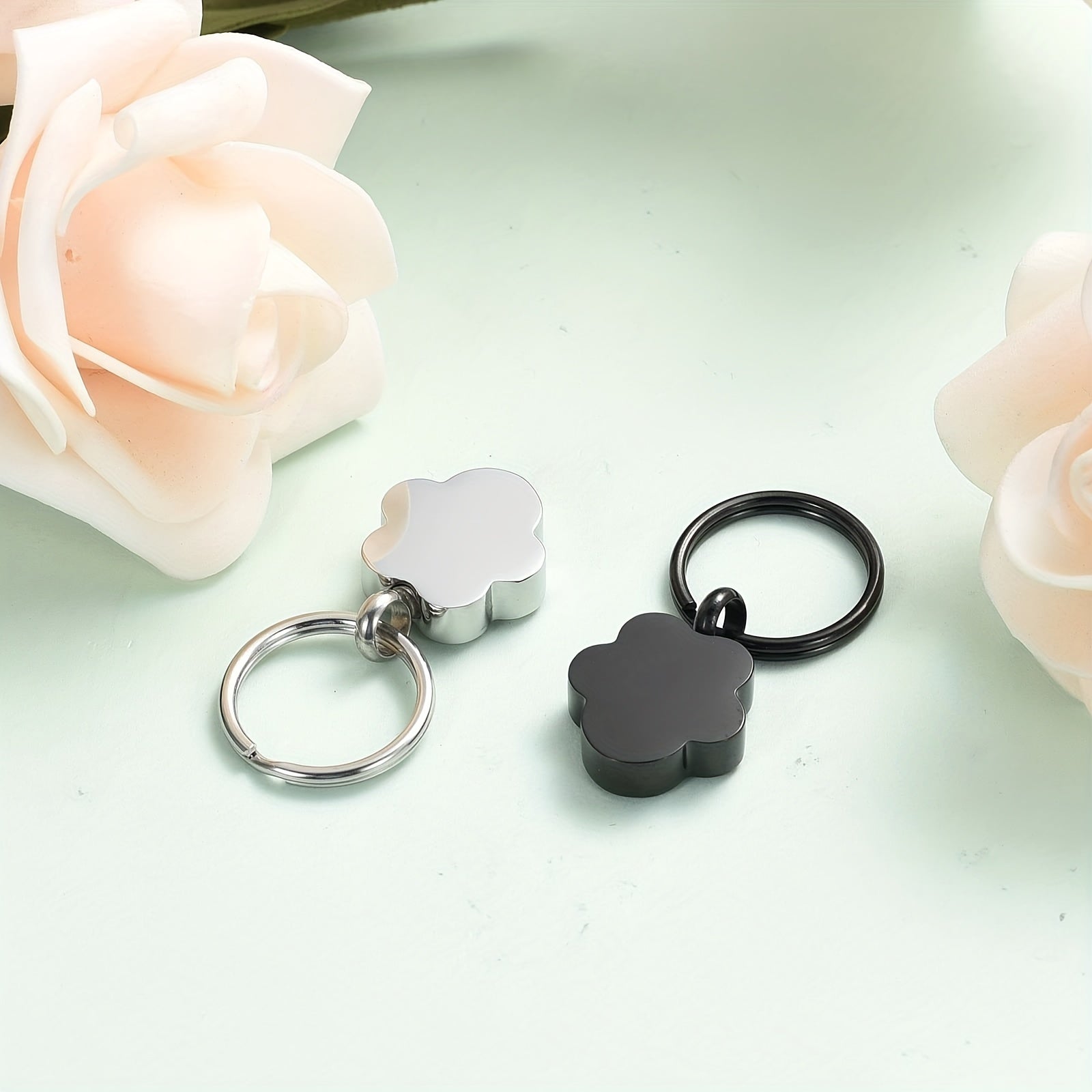 Stainless Steel Pet Ash Urn Key Chain - Paw Print Shape Cremation Memorial