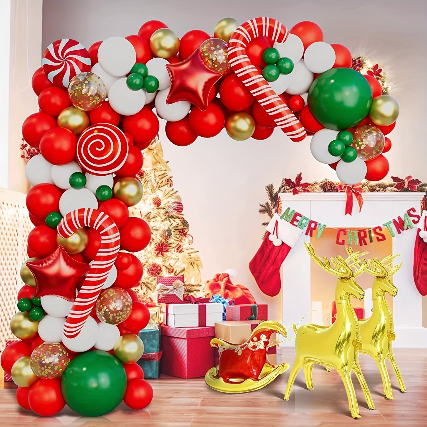 130pc Christmas Balloons Garland Kit Red Green Party Decorations