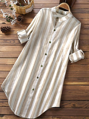 Stripe Print Long Sleeve Mock Neck Tunic Shirt
