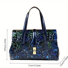 Hand Painted Floral Crossbody Bag with Golden Tone Hardware