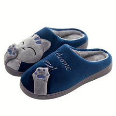 Cat Cartoon Plush Slippers Cozy Closed Toe Flat Fuzzy Indoor Shoes