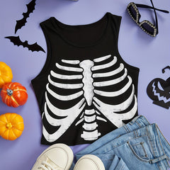 Skeleton Print Tank Top Crew Neck Summer Sleeveless Top