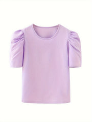 Versatile Puff Short Sleeve T shirt Girls Solid Tees Summer Clothes Party Gift