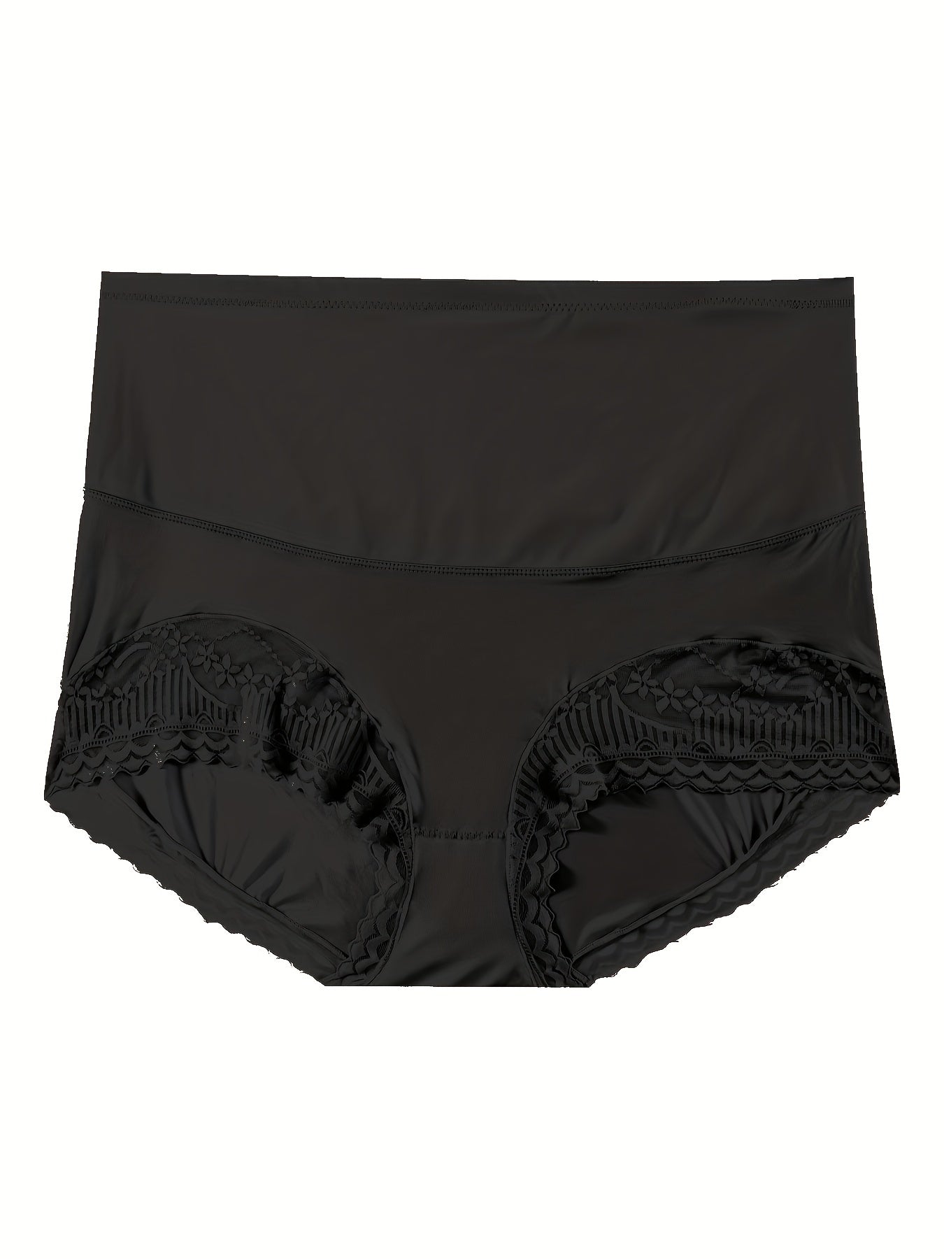 3 Pack Plus Size Panties Set Women's Plus Contrast Lace Tummy Control High Waist