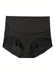 3 Pack Plus Size Panties Set Women's Plus Contrast Lace Tummy Control High Waist