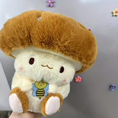Anime Mushroom Soft Plush Stuffed Toy with Bee Pastel Beige for Kids Decor