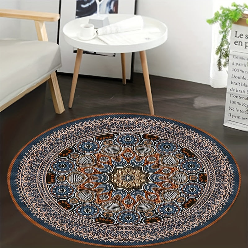 Vintage Boho Round Area Rug Waterproof Stain Resistant Soft Cashmere Carpet