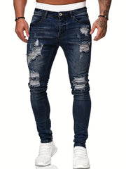 Men's Slim Fit Ripped Jeans Casual Street Style Distressed Denim Pants
