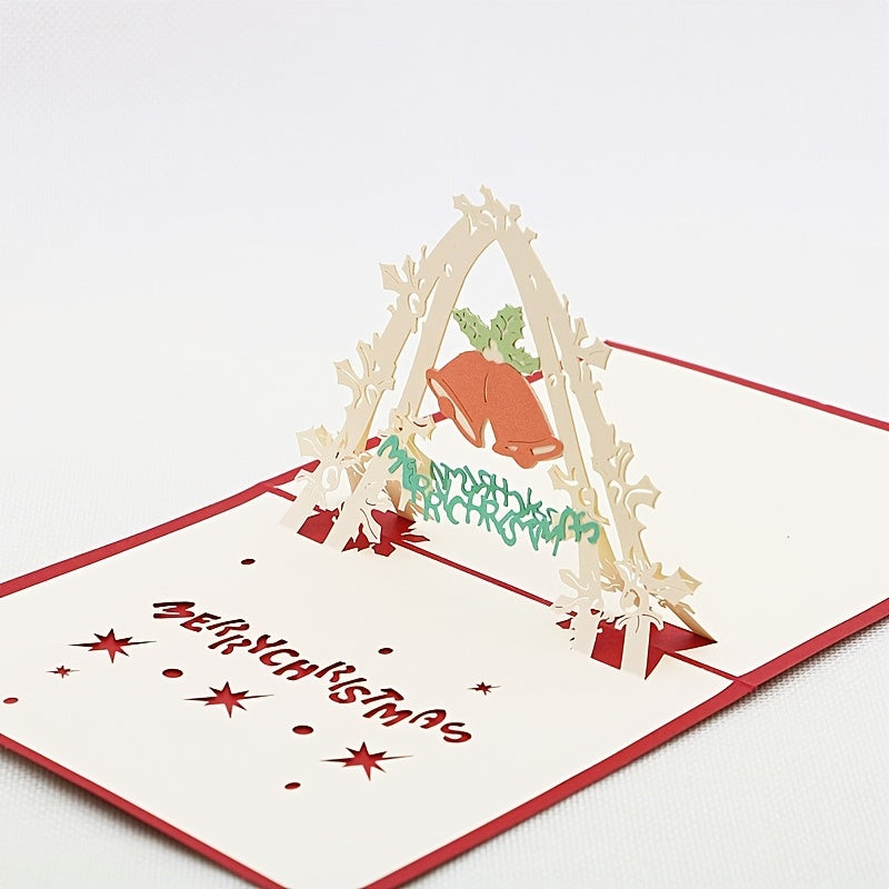 3D Christmas Bell Greeting Card Handcrafted Paper Carving Postcard
