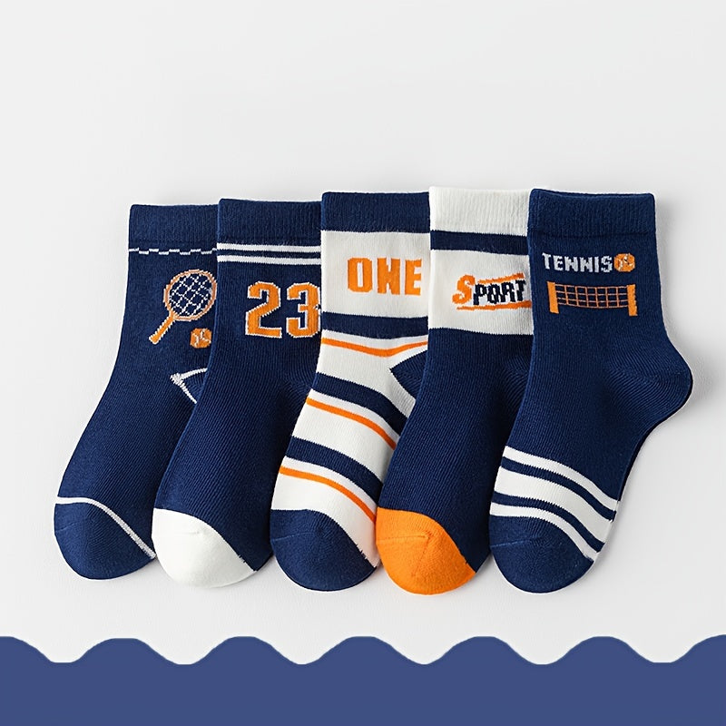 5 Pairs Cartoon Sports Socks for Autumn Winter Spring