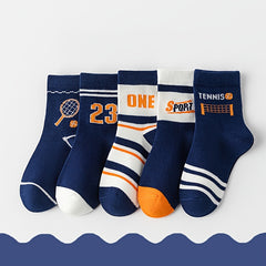 5 Pairs Cartoon Sports Socks for Autumn Winter Spring