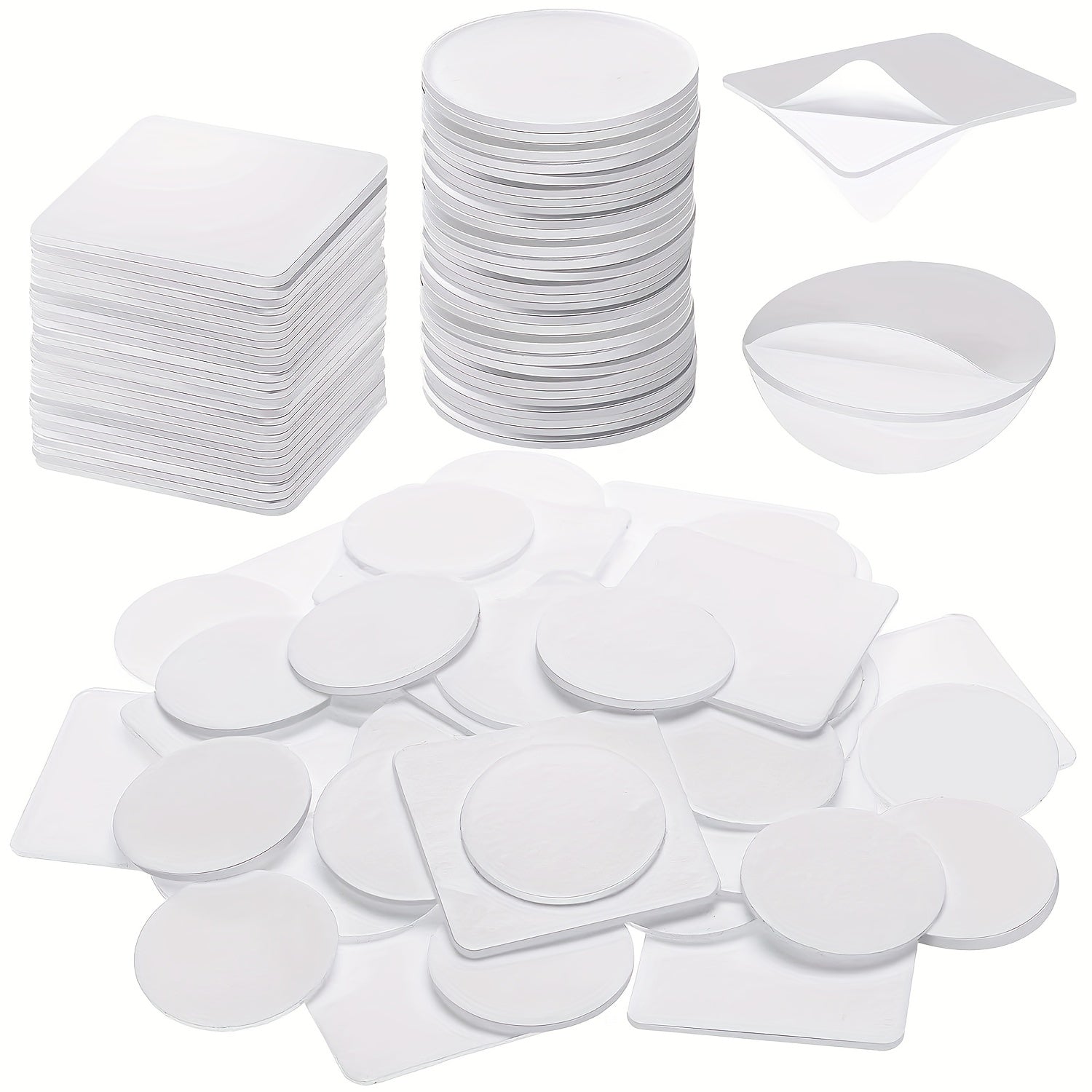 100pcs Double Sided Tape Stickers - Round and Square Adhesive Sticker Set