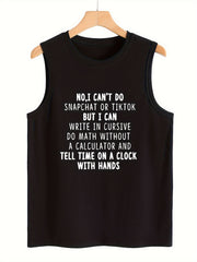 Letter Print Crew Neck Basic Tank Top Slim Fitted Summer Sports Top