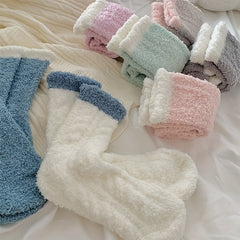 Colorblock Fuzzy Socks Comfy Warm Mid Tube Women's Stockings