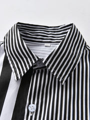 Toddler Boys Striped Graphic Button Pocket Casual Short Sleeve Spliced Shirt Top