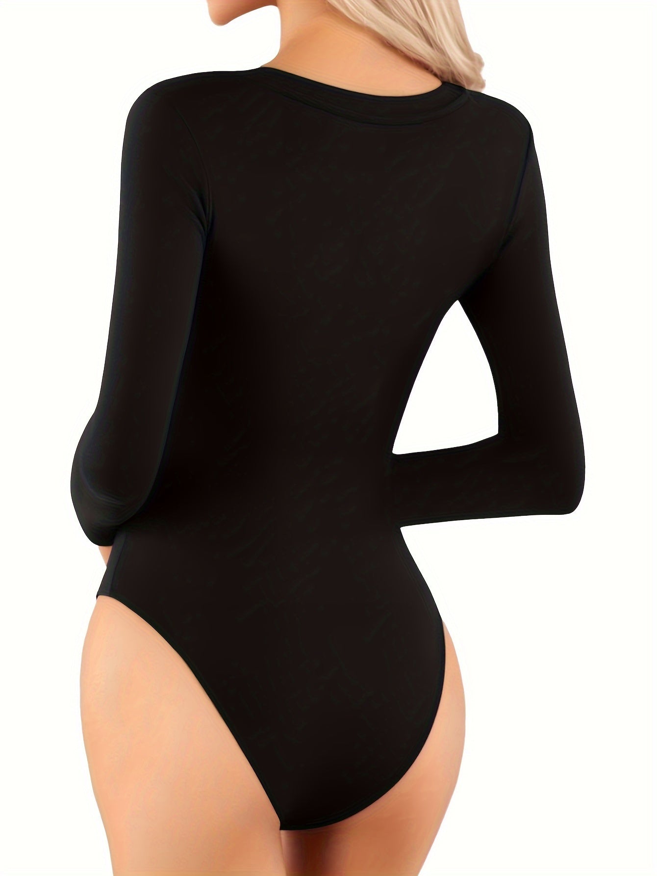 Long Sleeve Shaping Bodysuit V Neck Tummy Control Slimming Body Shaper