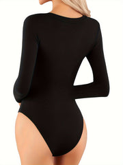 Long Sleeve Shaping Bodysuit V Neck Tummy Control Slimming Body Shaper
