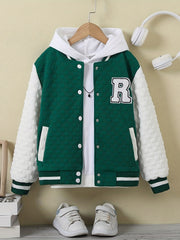 Girls R Letter Block Baseball Jacket Long Sleeve Spring Autumn