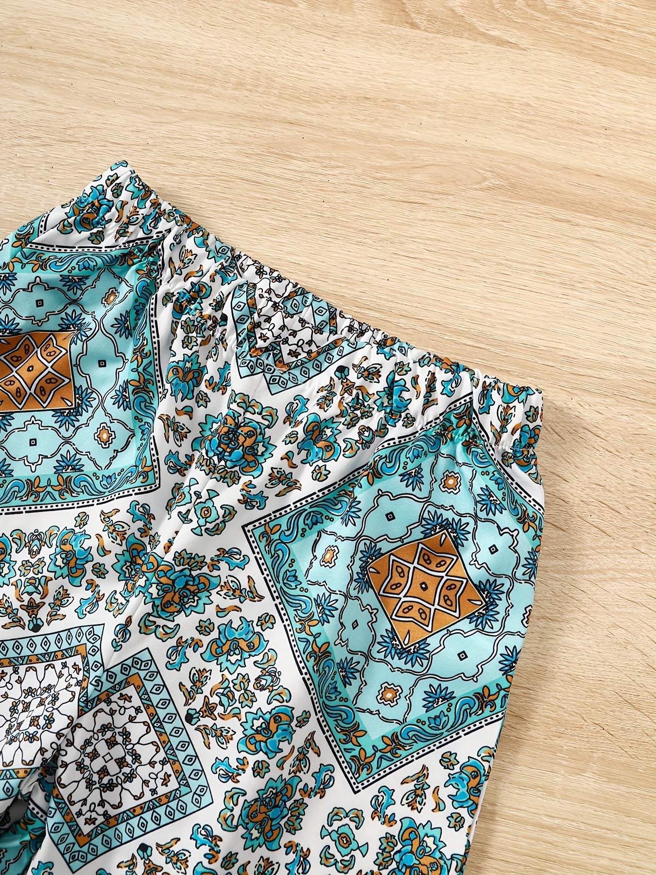Girls Ethnic Pattern Asymmetric Cami Top & Pants Set for Vacation Outfit