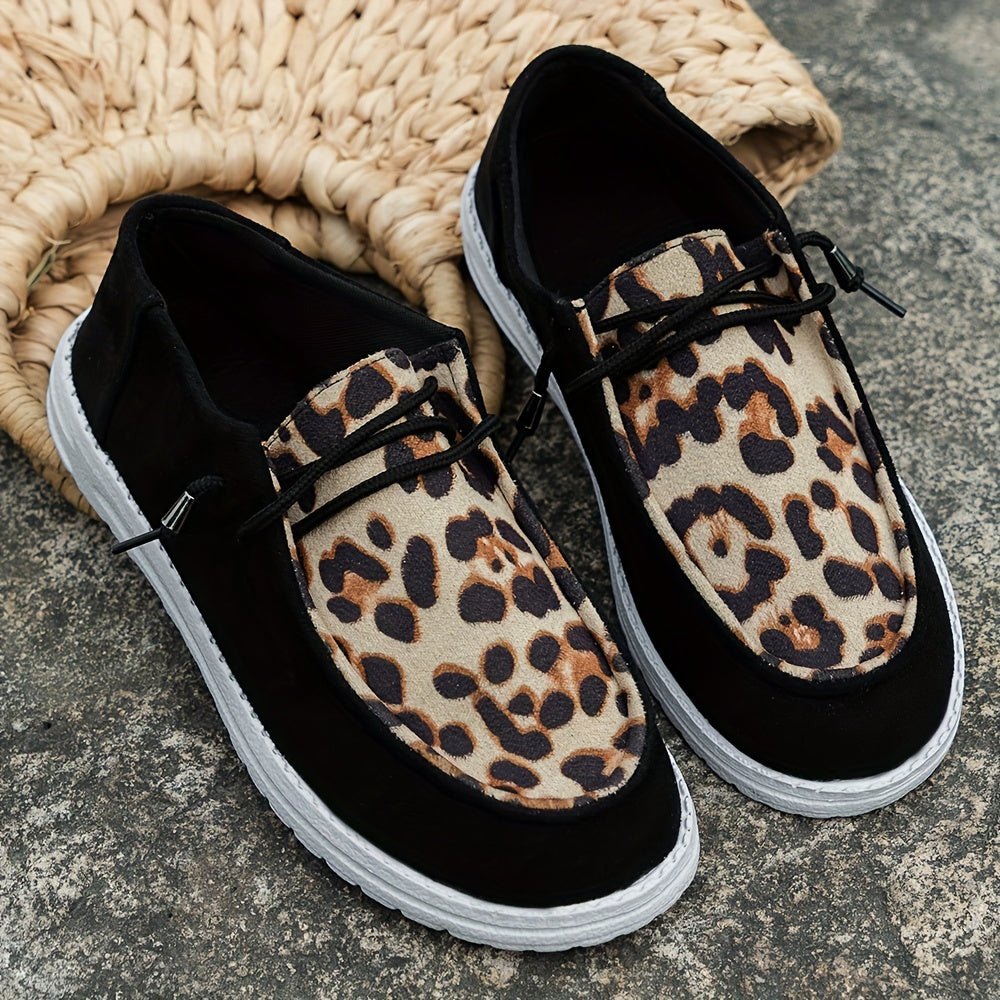 Leopard Pattern Walking Shoes Lightweight Low Top Travel Sport Flat Shoes