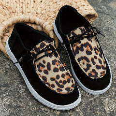 Leopard Pattern Walking Shoes Lightweight Low Top Travel Sport Flat Shoes