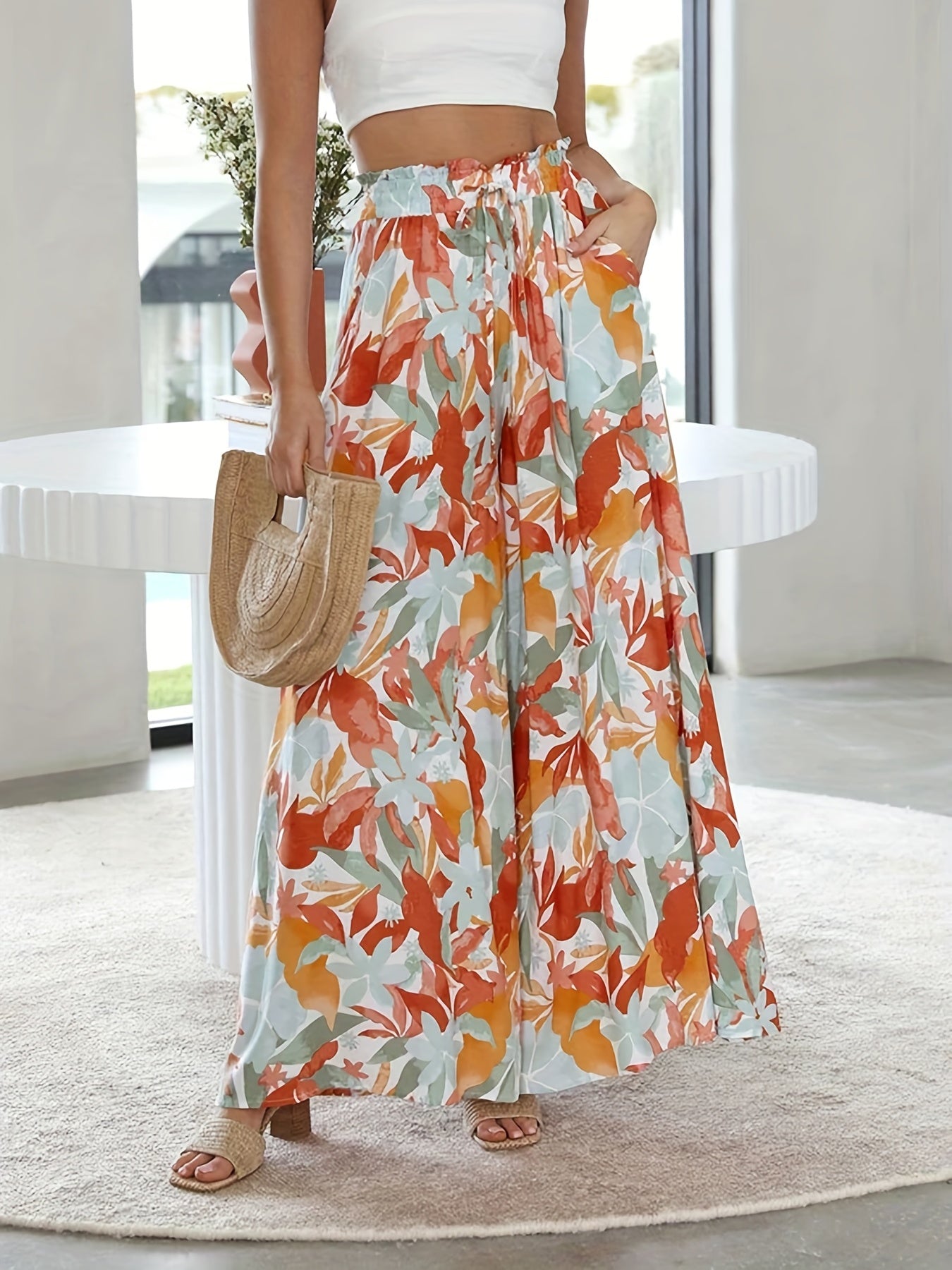 Floral Wide Leg Pants Casual Loose Spring Summer Women's Clothing