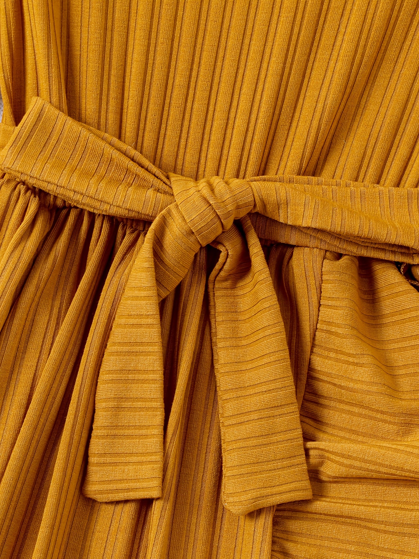 Kid Girls Ribbed Tiered A Line Dress With Belt