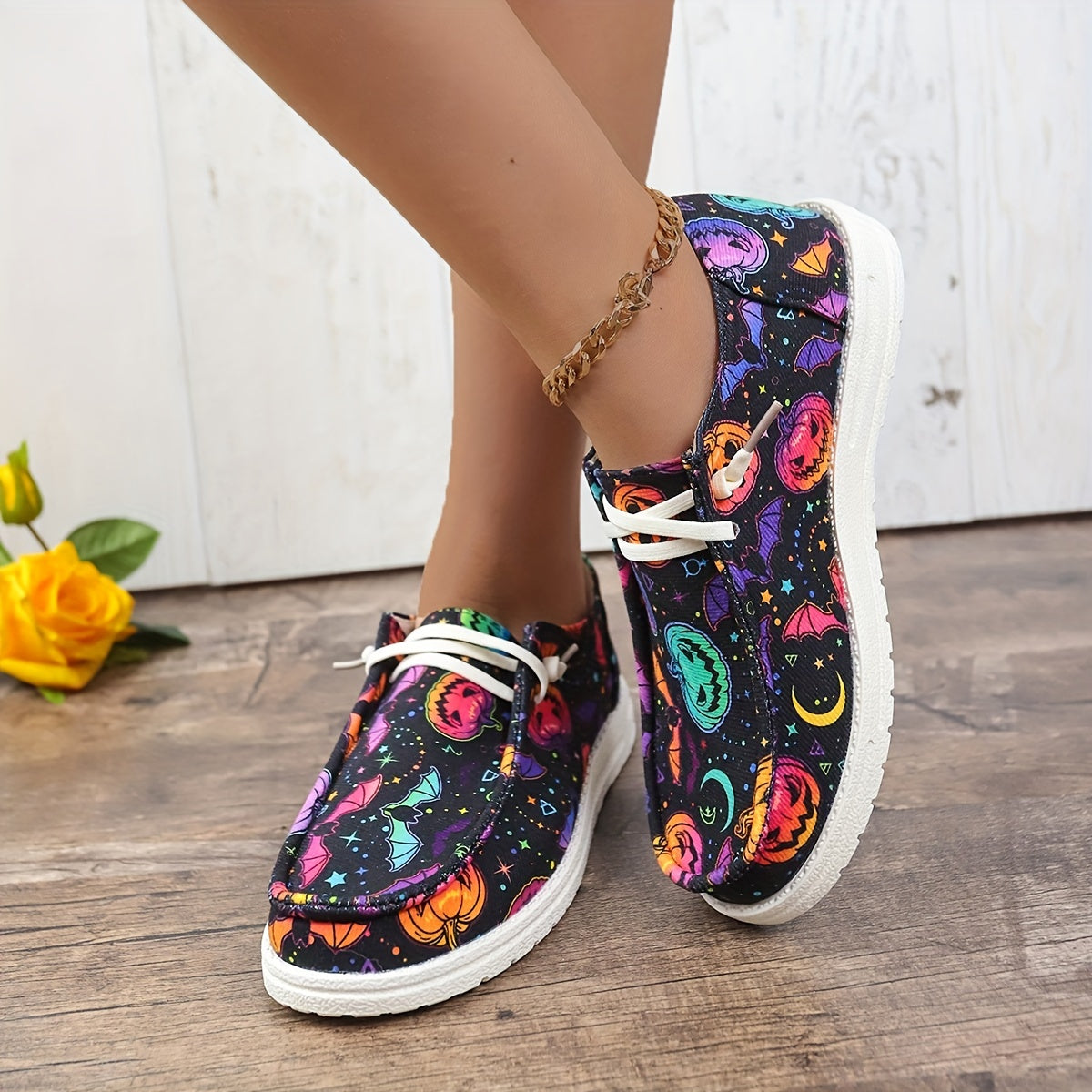 Halloween Scary Pumpkin Ghost Pattern Slip On Sneakers