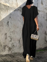 V Neck Cover Up Dress Loose Fit Tie Side Solid Beachwear Kaftan Women's Swimwear