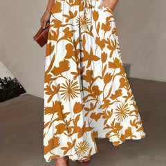 Plant Print Wide Leg Pants Loose Pants For Spring & Fall