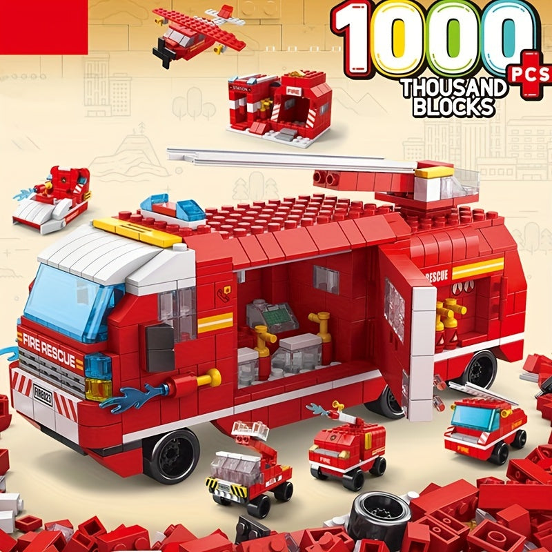 6 in 1 DIY Fire Truck Firefighter Helicopter Building Block Set