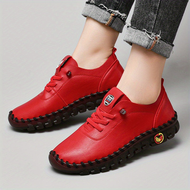 Women's Lace Up Flat Sneakers Soft Sole Casual Walking Shoes
