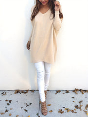 Casual Sweater Women's Plus Solid V-Neck Pullover Jumper
