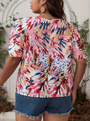Colorblock Lantern Sleeve Round Neck Top