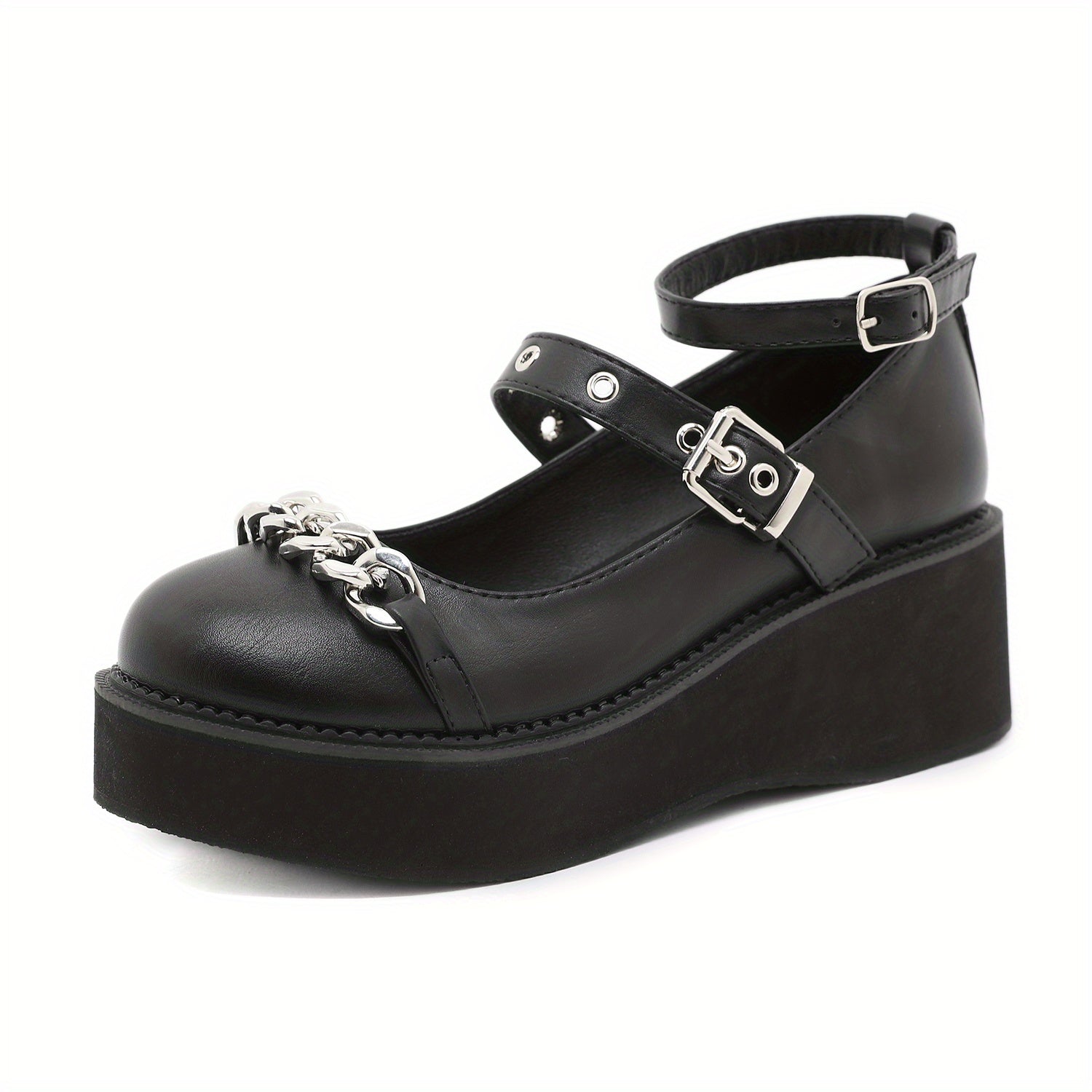 Y2K Chain Decor Mary Janes Buckle Strap Non Slip Shoes
