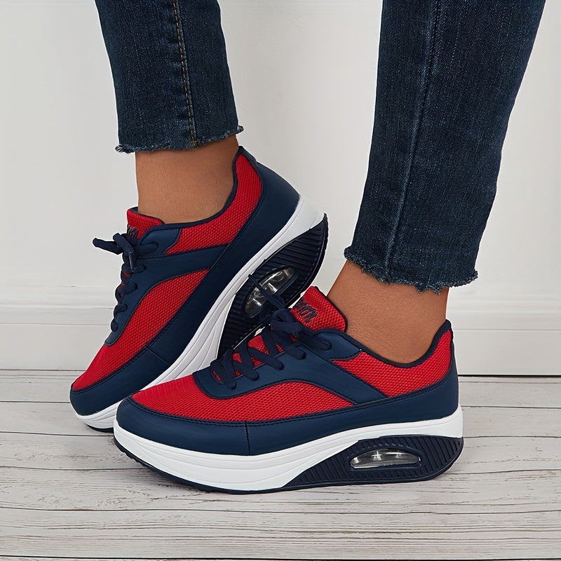Women's Mesh Sneakers Lace Up Running Shoes Thick Sole Platform Casual Sneakers