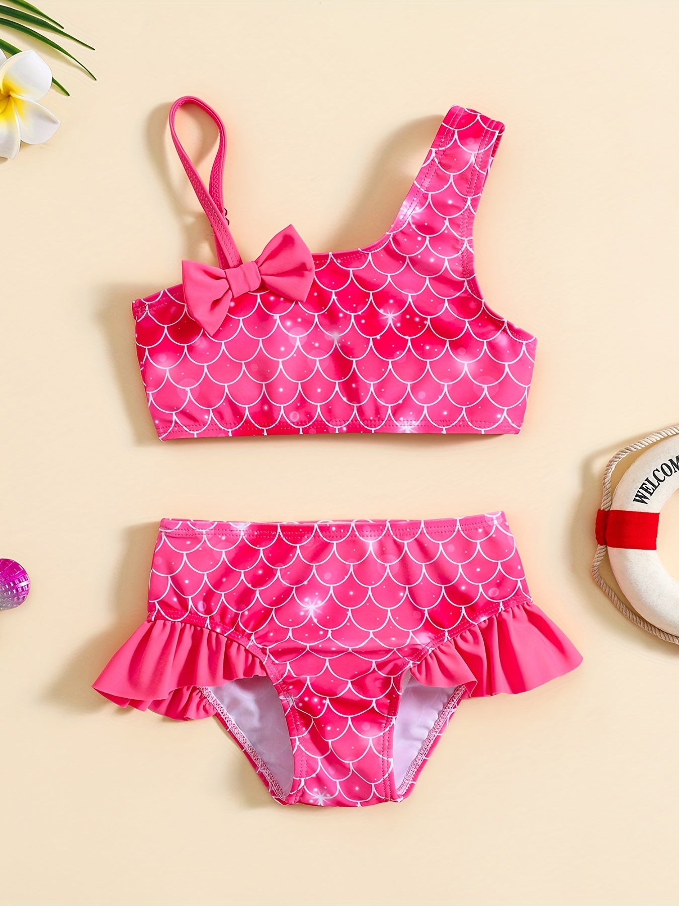 Baby Girls Mermaid One Shoulder Swimsuit Beach Outfit Set