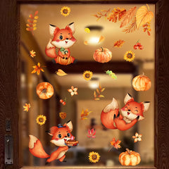 6pcs Golden Maple Leaf Pumpkin Fox Glass Window Decorations