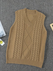 V-Neck Knit Vest - Solid Jacquard Slim Fit