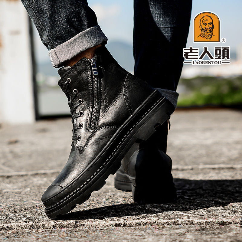 LAORENTOU Men's High Top Leather Zipper Boots
