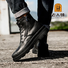 LAORENTOU Men's High Top Leather Zipper Boots