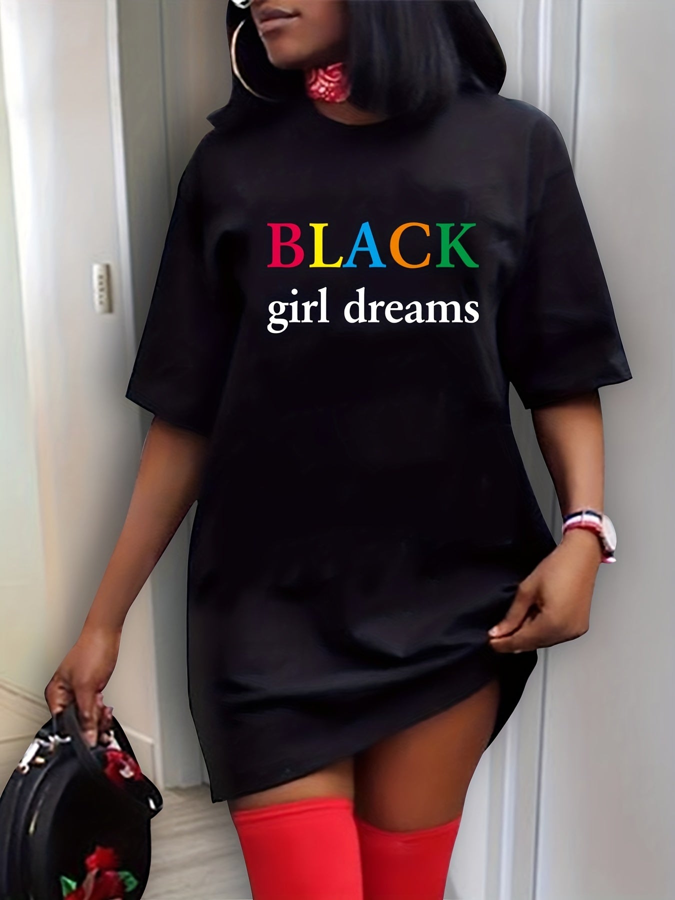 Casual Nightdress Women's Plus Colorful Letter Print Short Sleeve